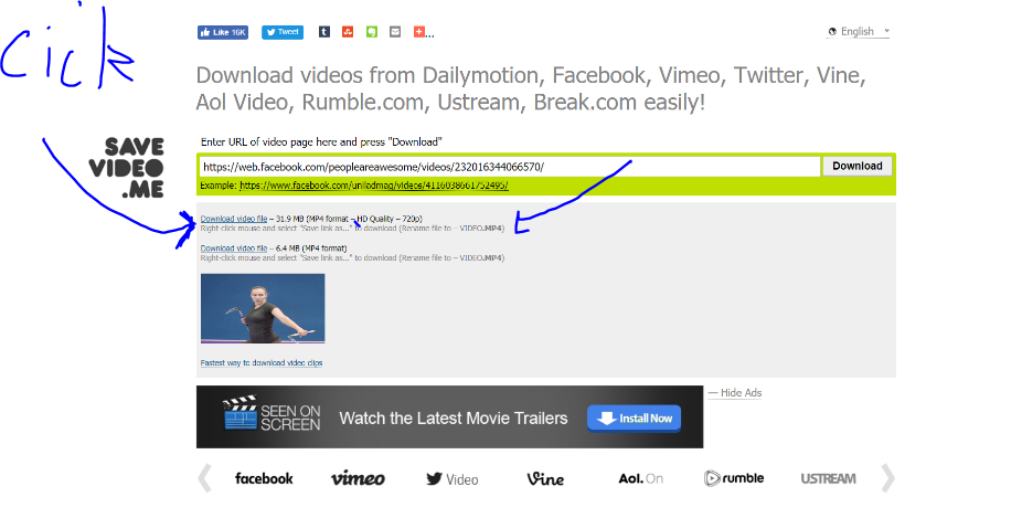 วิธีการดาวน์โหลดวีดีโอจาก Youtube , Facebook , Vimeo และ Twitter