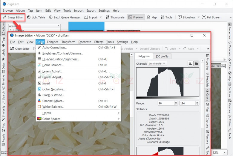 เครื่องมือและคำสั่งที่ใช้ในการแก้ไขรูปในโหมด Image Editor ของ digiKam