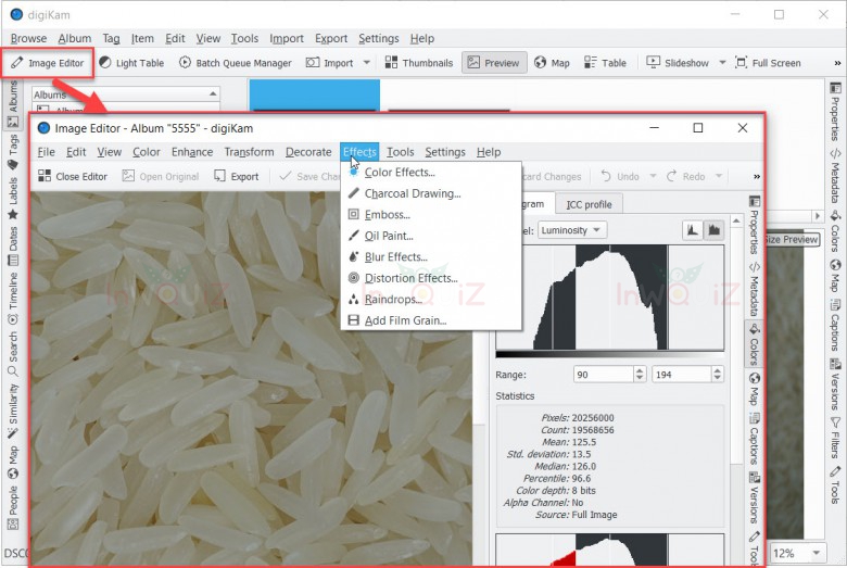 เครื่องมือและคำสั่งที่ใช้ในการแก้ไขรูปในโหมด  Image Editor ของ digiKam