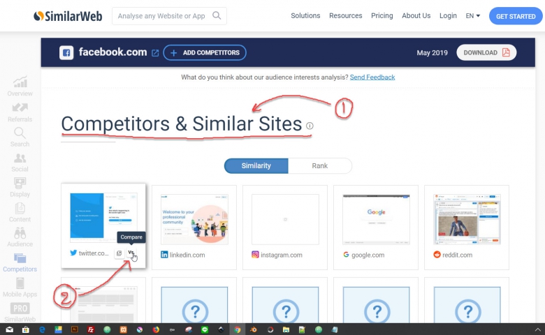 Competitors & Similar Sites เป็น Feature นึงที่เจ๋งของ similarweb คือใช้เปรียบเทียบเว็บ 2 เว็บ