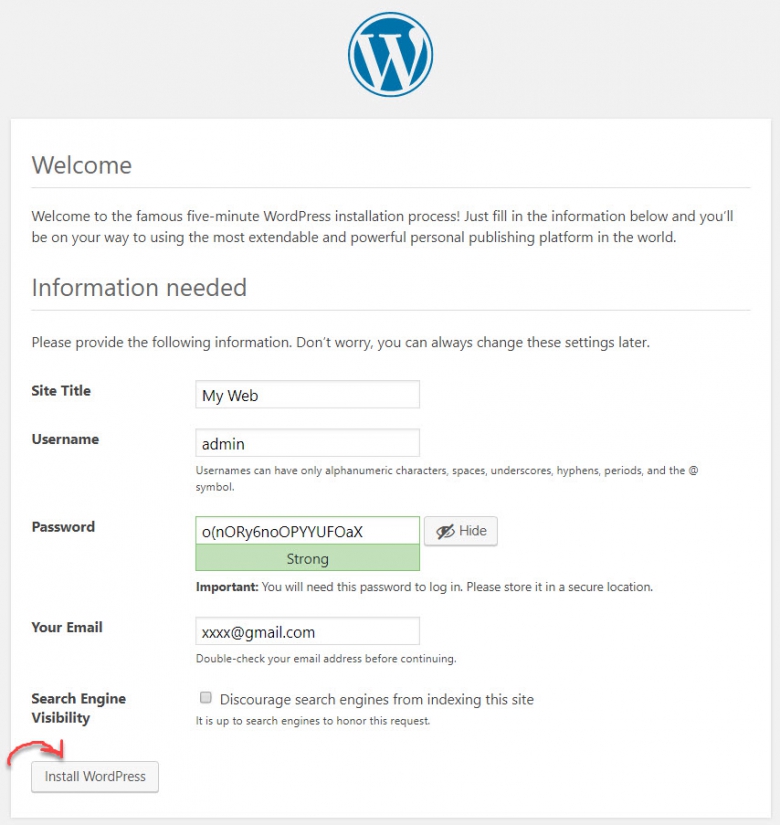 วิธีการติดตั้ง Wordpress