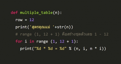 เขียนโปรแกรมแสดงสูตรคูณแม่ 2-12 ด้วยภาษา Python(ไพทอน)