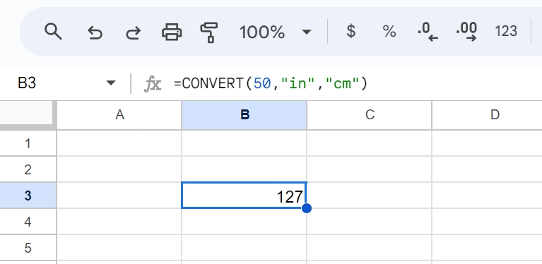 แปลง 50 นิ้วเป็นเซนติเมตร โดยใช้ Excel หรือ Google Sheets