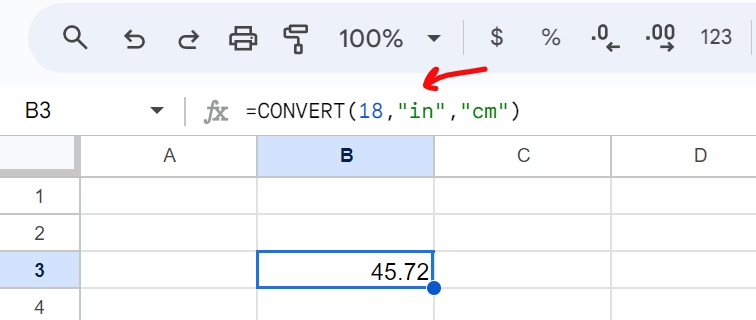 แปลง 18 นิ้วเป็นเซนติเมตร โดยใช้ Excel หรือ Google Sheets