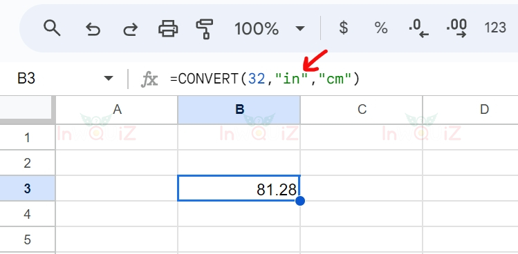 แปลง 32 นิ้วเป็นเซนติเมตร โดยใช้ Excel หรือ Google Sheets