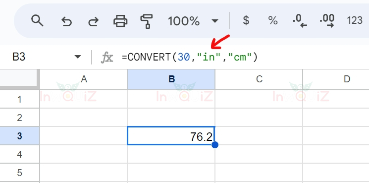 แปลง 30 นิ้วเป็นเซนติเมตร โดยใช้ Excel หรือ Google Sheets