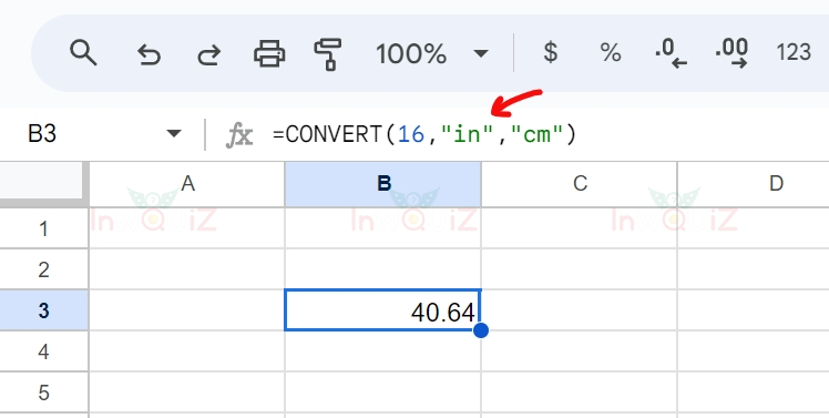 แปลง 16 นิ้วเป็นเซนติเมตร โดยใช้ Excel หรือ Google Sheets