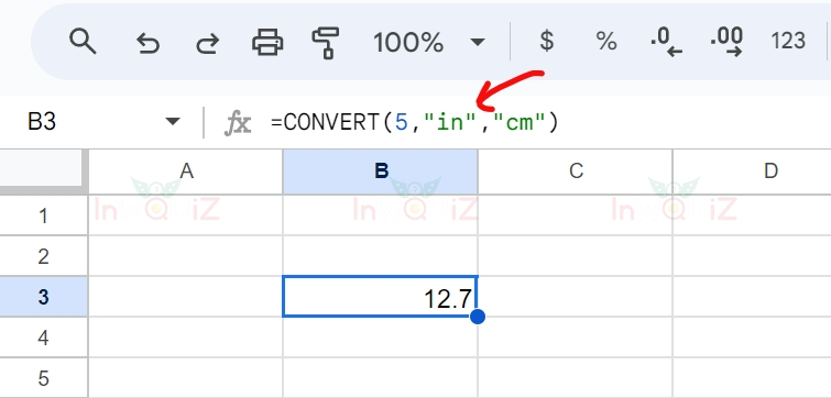 แปลง 5 นิ้วเป็นเซนติเมตร โดยใช้ Excel หรือ Google Sheets