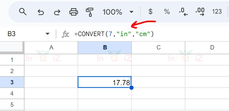 แปลง 7 นิ้วเป็นเซนติเมตร โดยใช้ Excel หรือ Google Sheets