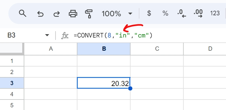 แปลง 8 นิ้วเป็นเซนติเมตร โดยใช้ Excel หรือ Google Sheets