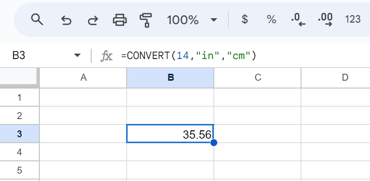 แปลง 14 นิ้วเป็นเซนติเมตร โดยใช้ Excel หรือ Google Sheets