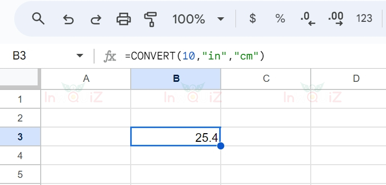 แปลง 10 นิ้วเป็นเซนติเมตร โดยใช้ Excel หรือ Google Sheets