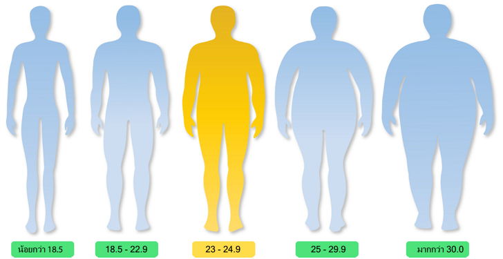 ดัชนีมวลกาย BMI อยู่ในเกณฑ์ภาวะน้ำหนักเกิน/ท้วม หรือโรคอ้วนระดับที่ 1