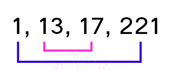 จำนวนสองจำนวนที่คูณกันได้ 221, ตัวประกอบของ 221